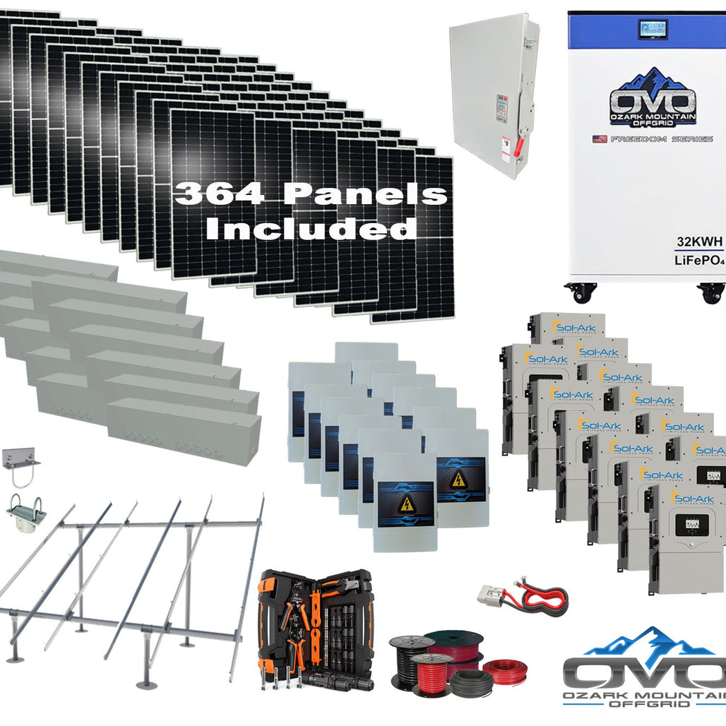 200KW Complete Offgrid Solar Kit + 12x 15K Sol-Ark Inverter + 32kWh OMO 48V Freedom Series Lithium Battery +200.2KW Solar with Ground Mount and Wiring