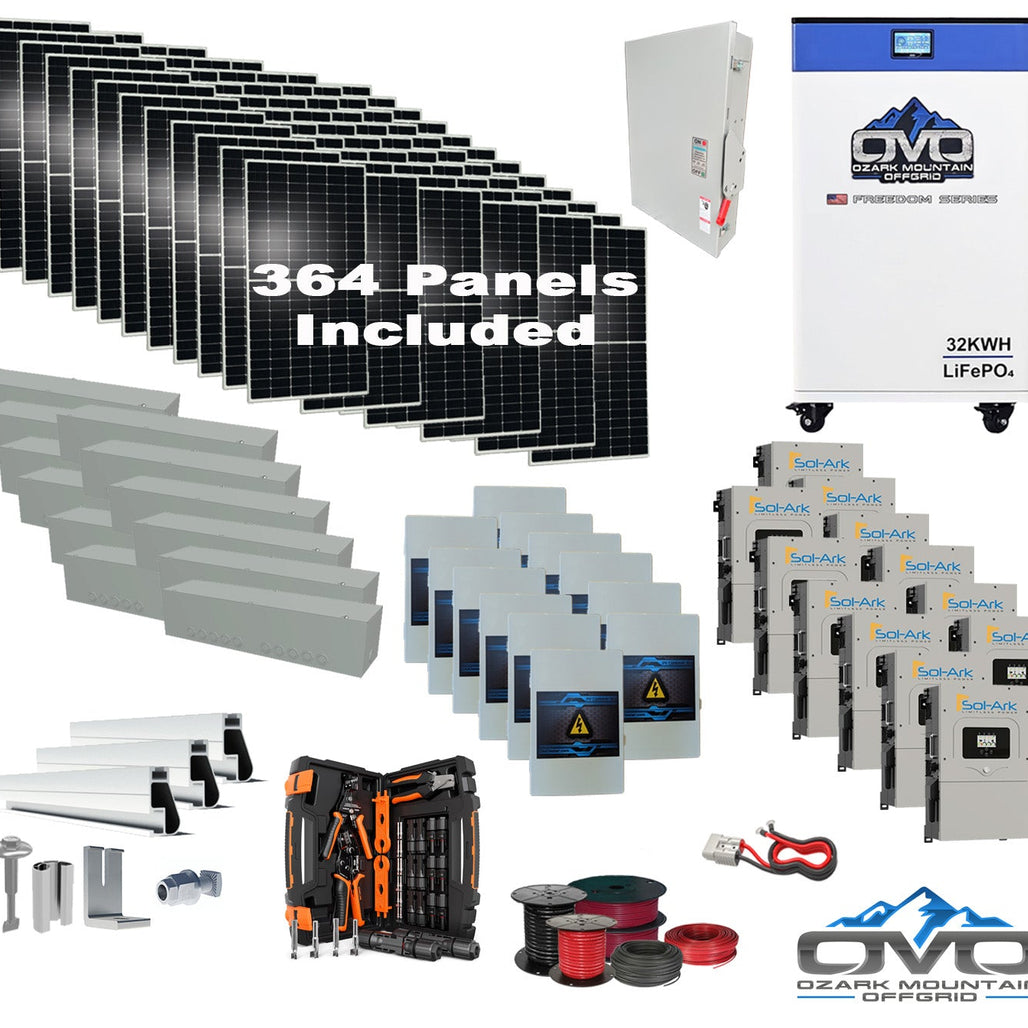 200KW Complete Offgrid Solar Kit + 12x 15K Sol-Ark Inverter + OMO 48V Freedom Series Lithium Battery +200.2KW Solar with Roof Mount and Wiring
