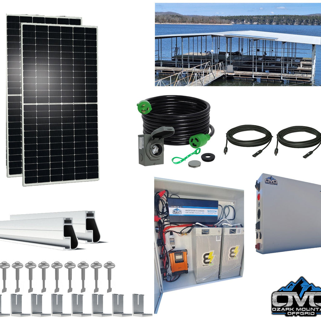 1.1KW Boat Dock Offgrid Solar Kit (2 Panel + 2 Lithium Batteries) - Mountable with Plug and Play Connections