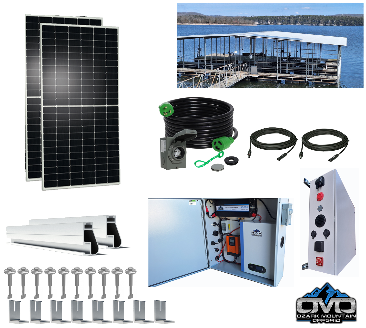 1.1KW Boat Dock Offgrid Solar Kit (2 Panel + 1 Lithium Battery) - Mountable with Plug and Play Connections