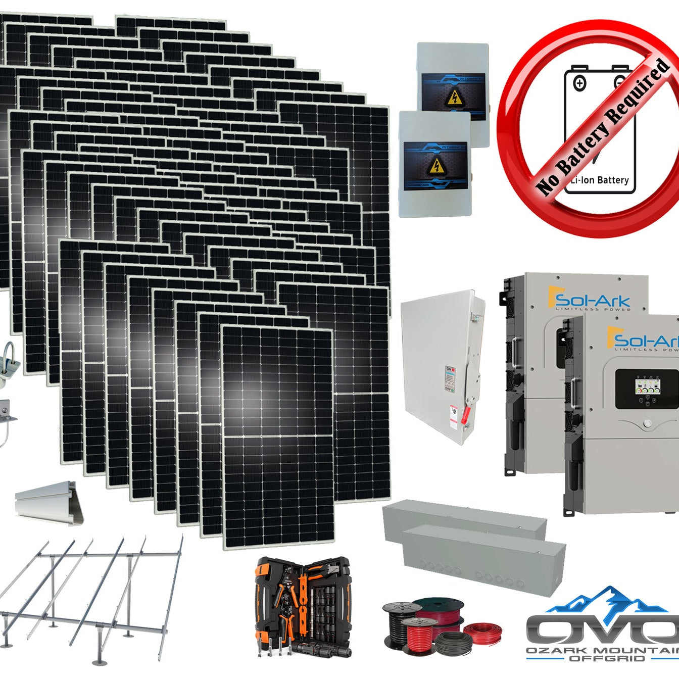35KW Complete Offgrid Solar Kit + 2x 15K Sol-Ark Inverter +35.2KW Solar with Ground Mount and Wiring