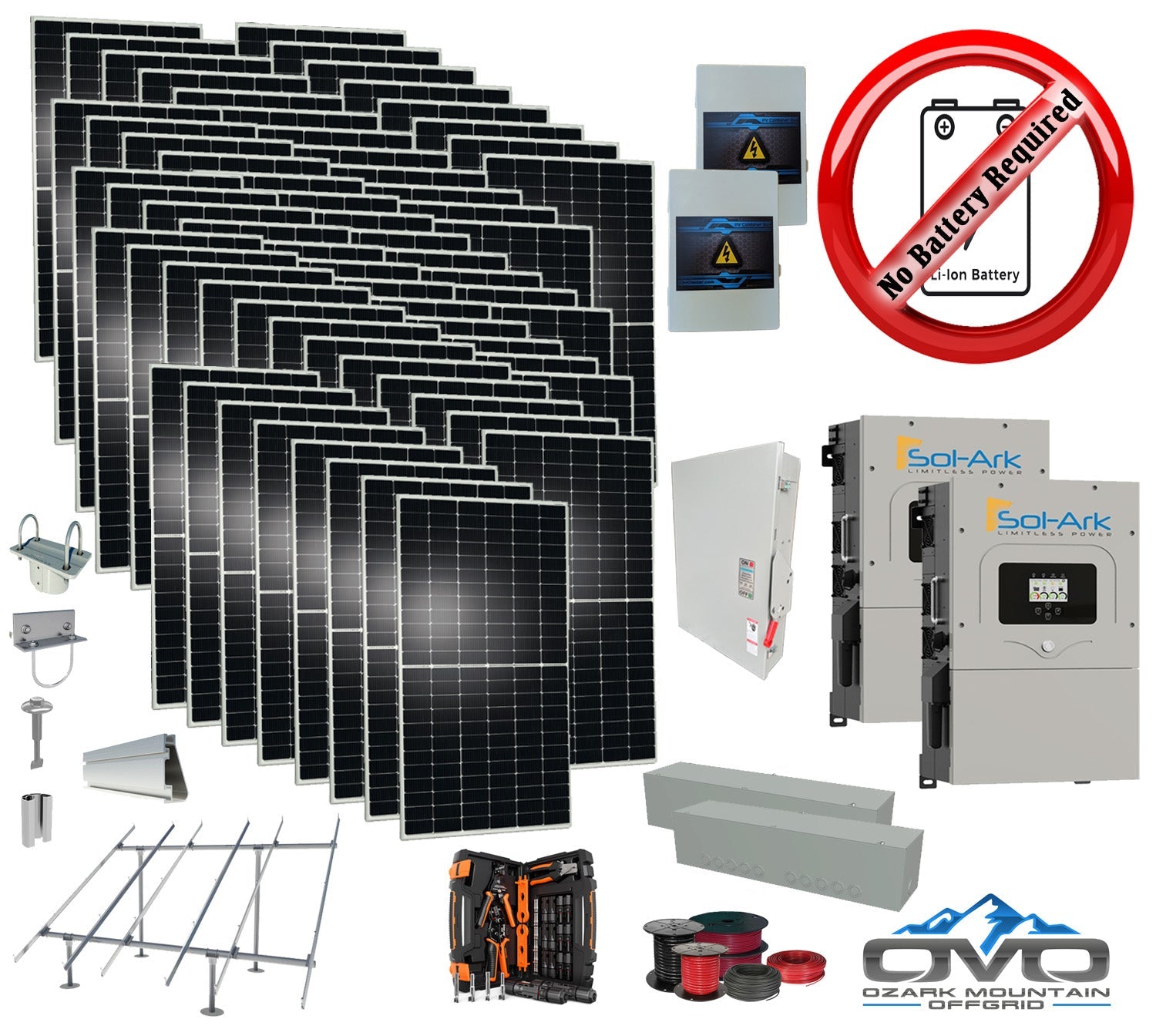 35KW Complete Offgrid Solar Kit + 2x 15K Sol-Ark Inverter +35.2KW Solar with Ground Mount and Wiring