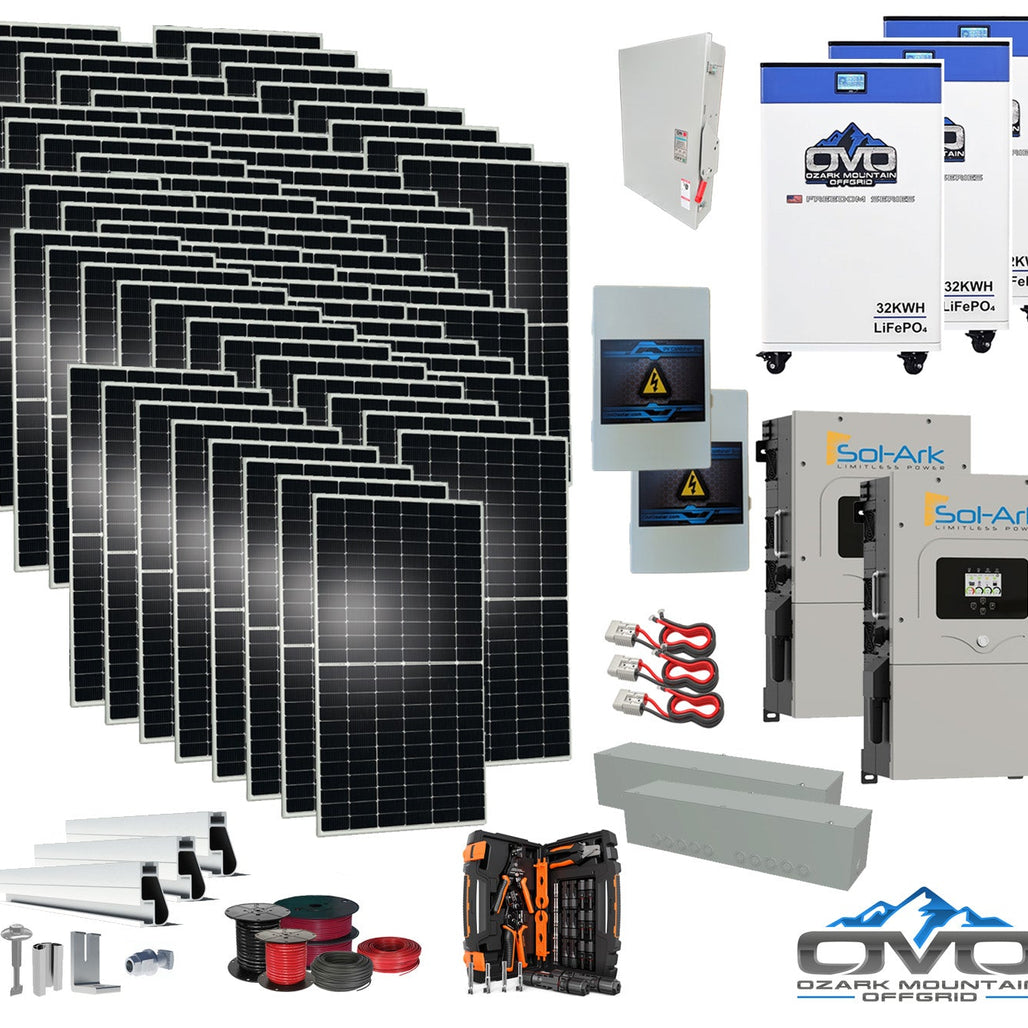 35KW Complete Offgrid Solar Kit + 2x 15K Sol-Ark Inverter + 3x 30KW Lithium Kong Battery +35.2KW Solar with Roof Mount and Wiring