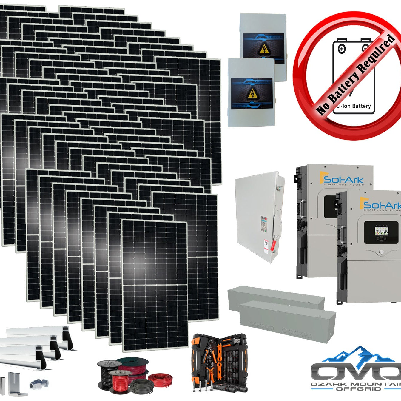 35KW Complete Offgrid Solar Kit + 2x 15K Sol-Ark Inverter +35.2KW Solar with Mounting Rails and Wiring