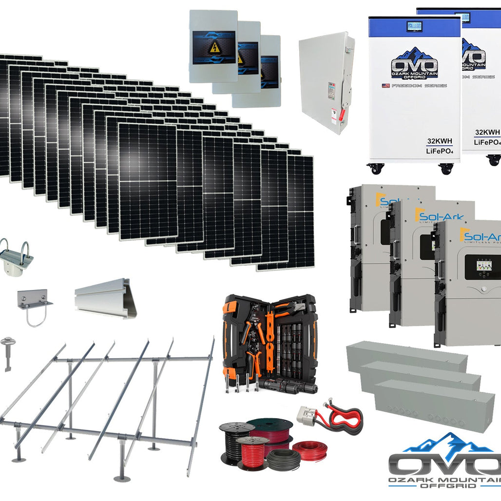 40KW Complete Offgrid Solar Kit + 3x 15K Sol-Ark Inverter + 32kWh OMO 48V Freedom Series Lithium Battery +40.15KW Solar with Ground Mount and Wiring