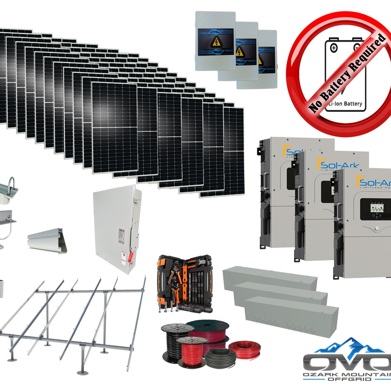 40KW Complete Offgrid Solar Kit + 3x 15K Sol-Ark Inverter +40.15KW Solar with Ground Mount and Wiring
