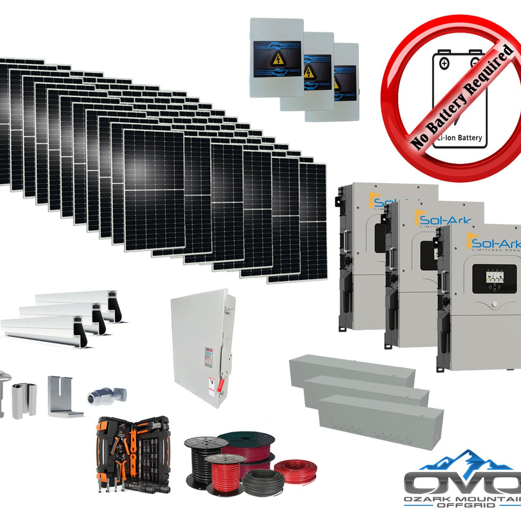 40KW Complete Offgrid Solar Kit + 3x 15K Sol-Ark Inverter +40.15KW Solar with Mounting Rails and Wiring