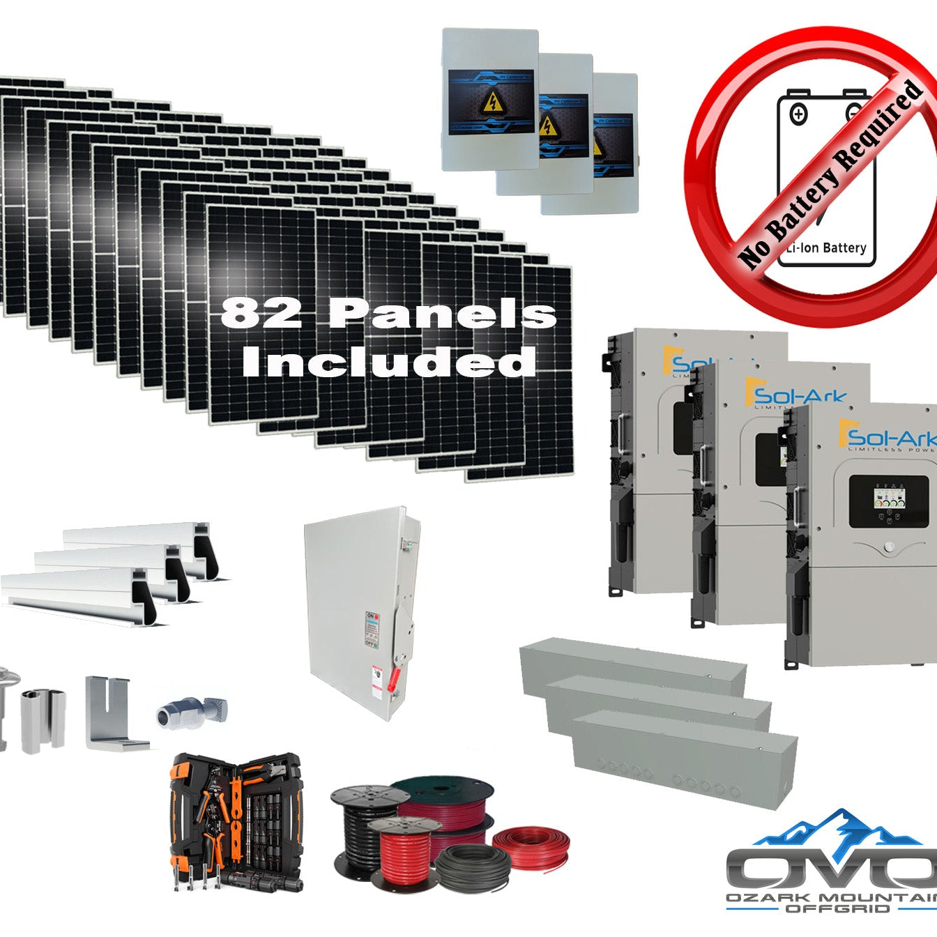 45KW Complete Offgrid Solar Kit + 3x 15K Sol-Ark Inverter +45.1KW Solar with Mounting Rails and Wiring