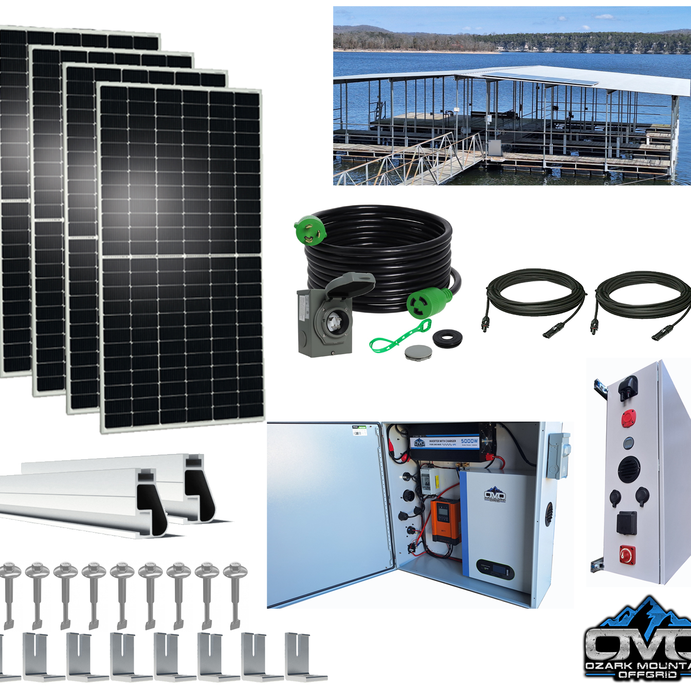 2.2KW Boat Dock Offgrid Solar Kit (4 Panel + 1 Lithium Battery) - Mountable with Plug and Play Connections