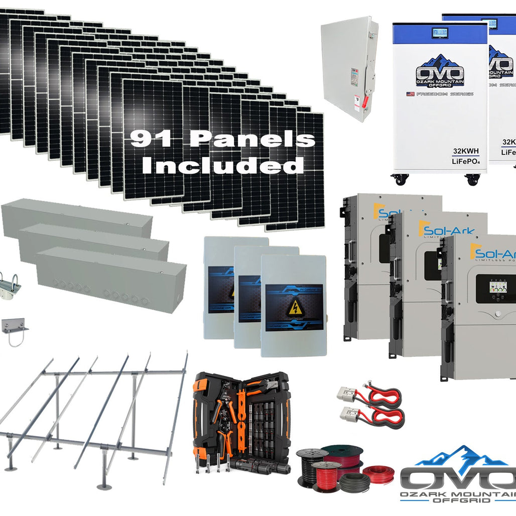 50KW Complete Offgrid Solar Kit + 3x 15K Sol-Ark Inverter + 2x 32kWh OMO 48V Freedom Series Lithium Battery +50.05KW Solar with Ground Mount and Wiring