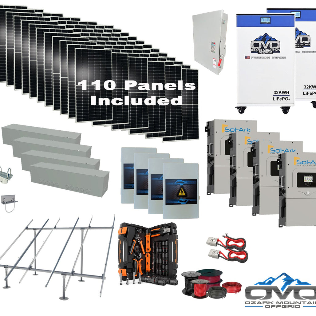 60KW Complete Offgrid Solar Kit + 4x 15K Sol-Ark Inverter + 2x 32kWh OMO 48V Freedom Series Lithium Battery +60.5KW Solar with Ground Mount and Wiring