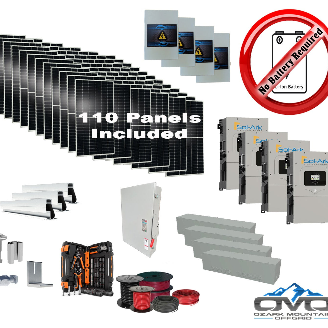 60KW Complete Offgrid Solar Kit + 4x 15K Sol-Ark Inverter +60.5KW Solar with Mounting Rails and Wiring