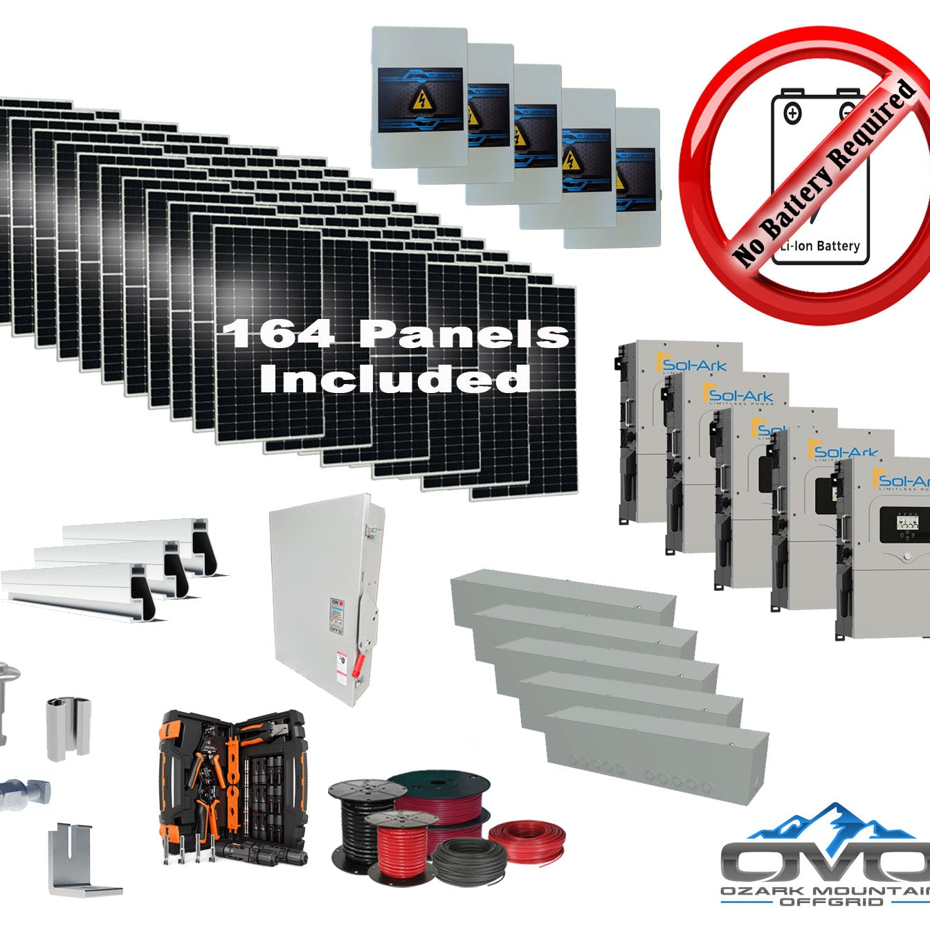 90KW Complete Offgrid Solar Kit + 5x 15K Sol-Ark Inverter +90.2KW Solar with Mounting Rails and Wiring