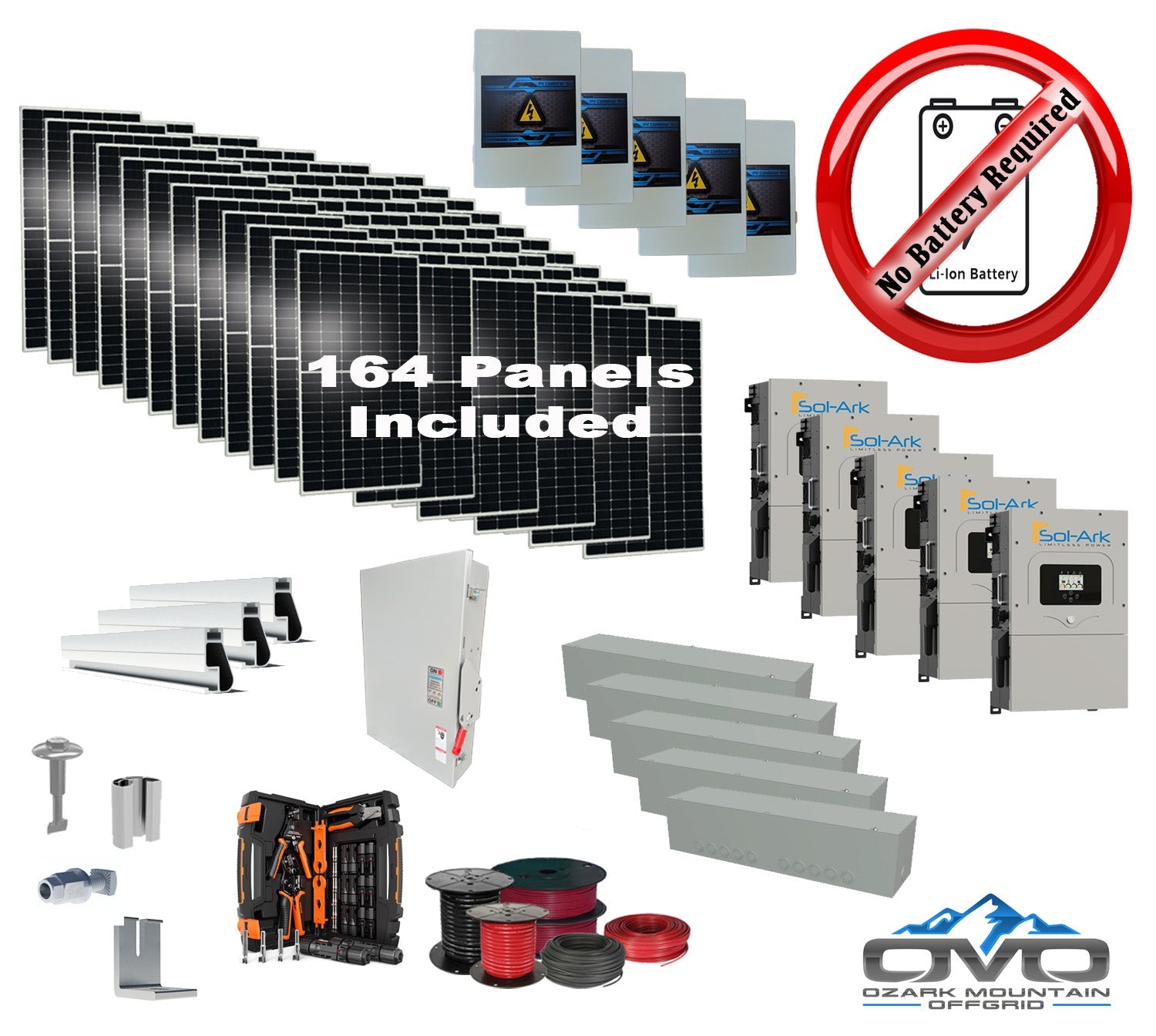 90KW Complete Offgrid Solar Kit + 5x 15K Sol-Ark Inverter +90.2KW Solar with Mounting Rails and Wiring