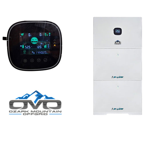 4.56KW Complete Offgrid Solar Kit + 10K 120V/240V OMO E-Line Inverter + 2x 10.24KW OMO E-Line Lithium Battery +4.56KW Solar with Roof Mount and Wiring