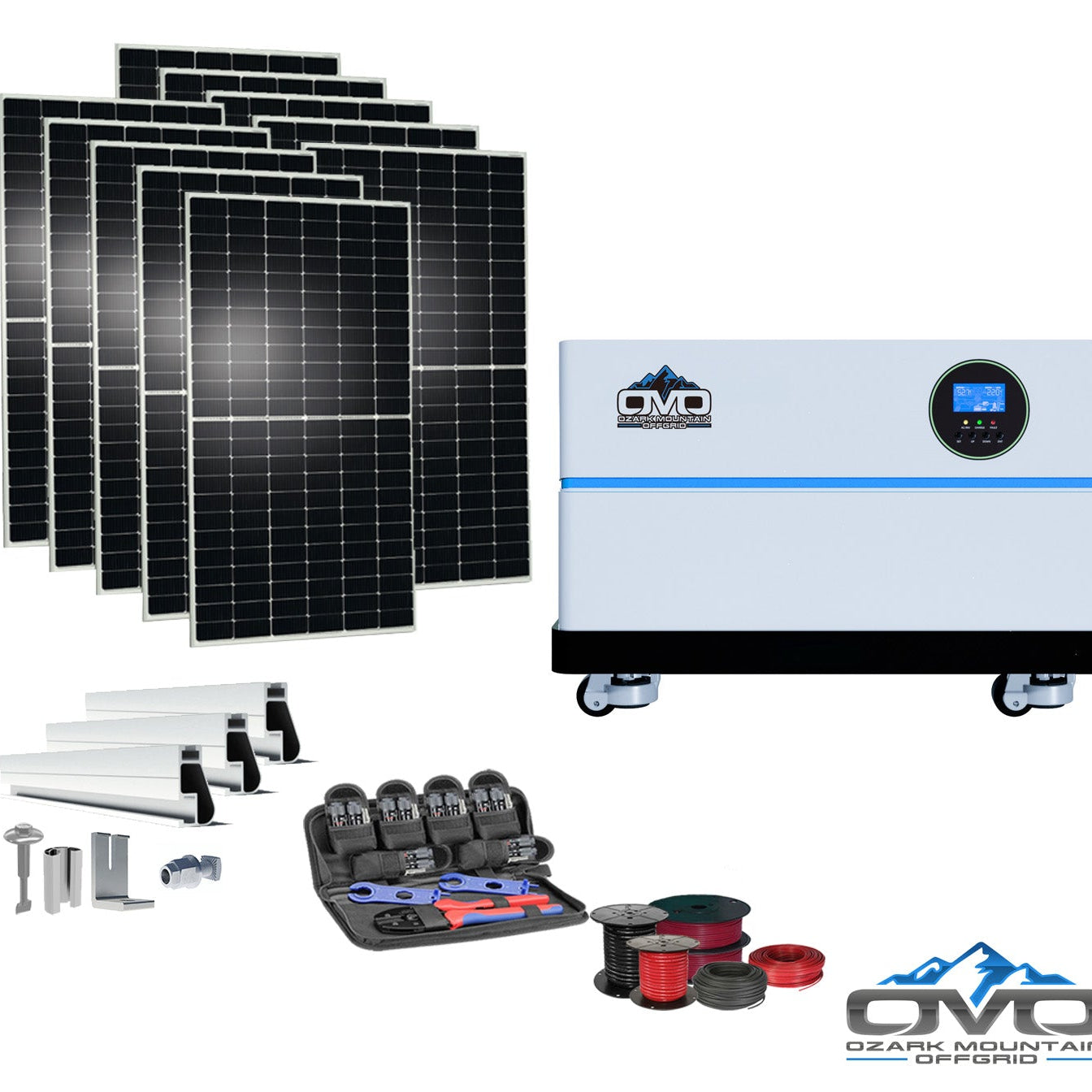 5.5KW OMO All-In-One Customizable Stacking Inverter/Battery System 5500W Inverter + 5.12K Lithium Battery + 5.5KW Solar Roof Mount