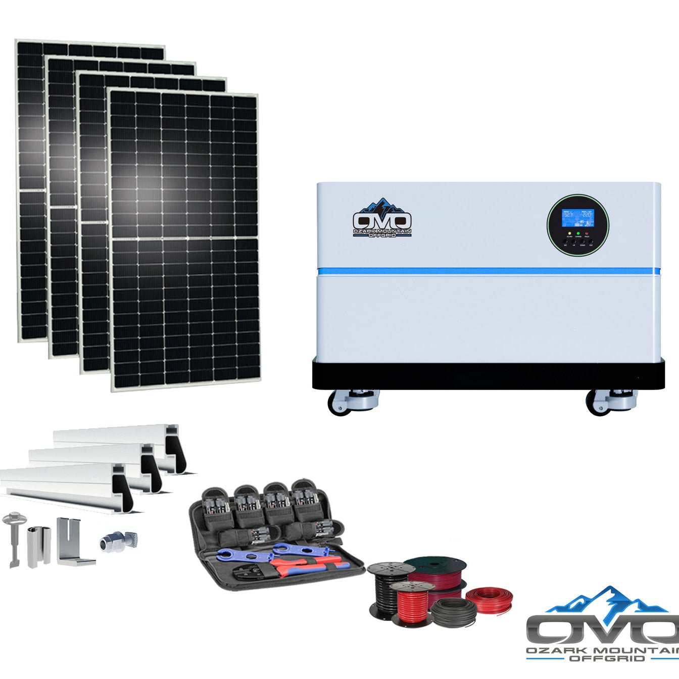 2.2KW OMO All-In-One Customizable Stacking Inverter/Battery System 5500W Inverter + 5.12K Lithium Battery + 2.2KW Solar Roof Mount
