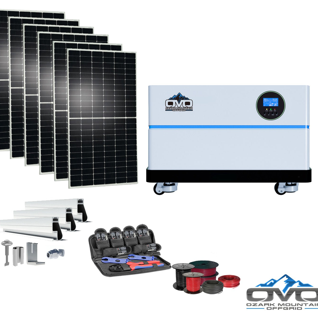 3.3KW OMO All-In-One Customizable Stacking Inverter/Battery System 5500W Inverter + 5.12K Lithium Battery + 3.3KW Solar Roof Mount