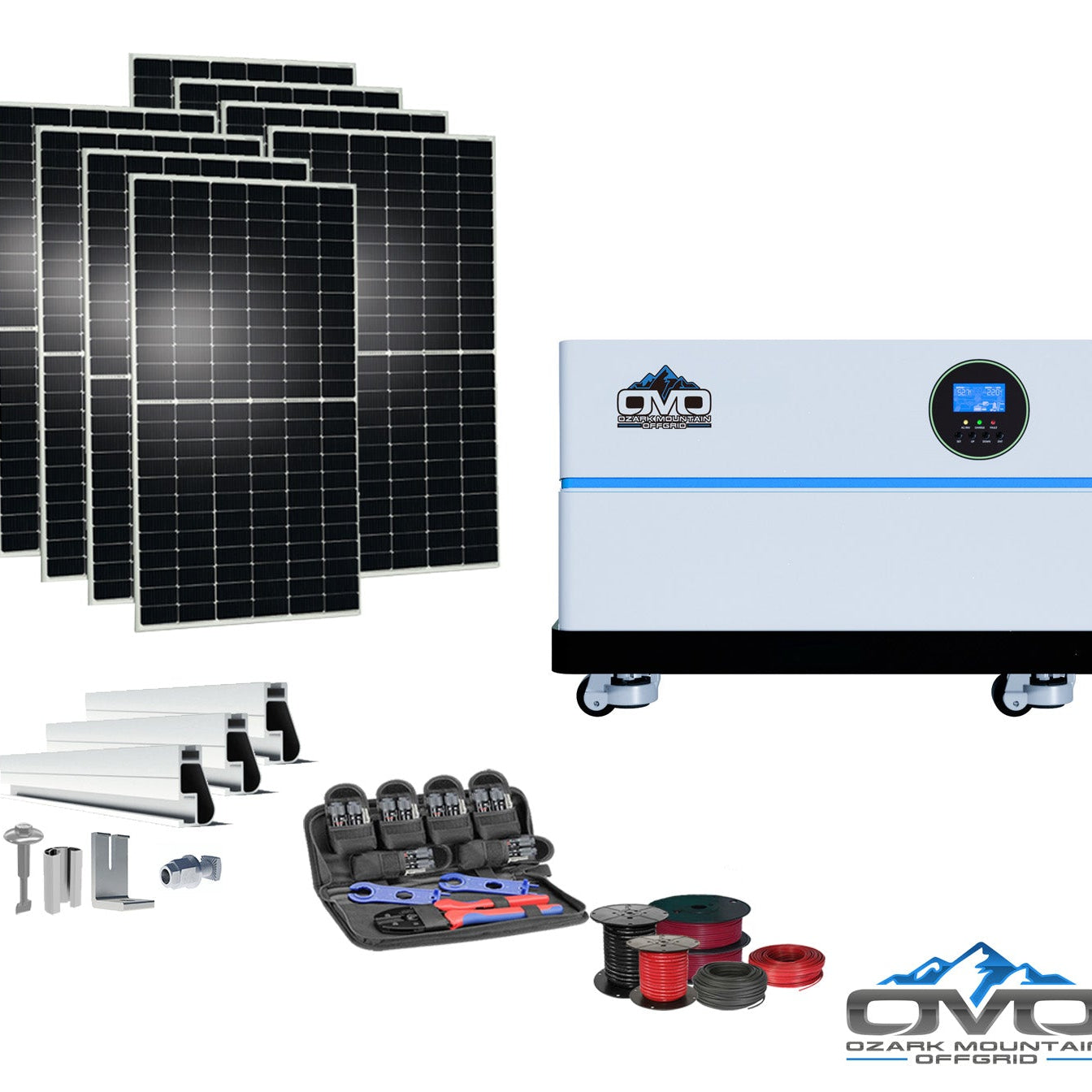 4.4KW OMO All-In-One Customizable Stacking Inverter/Battery System 5500W Inverter + 5.12K Lithium Battery + 4.4KW Solar Roof Mount