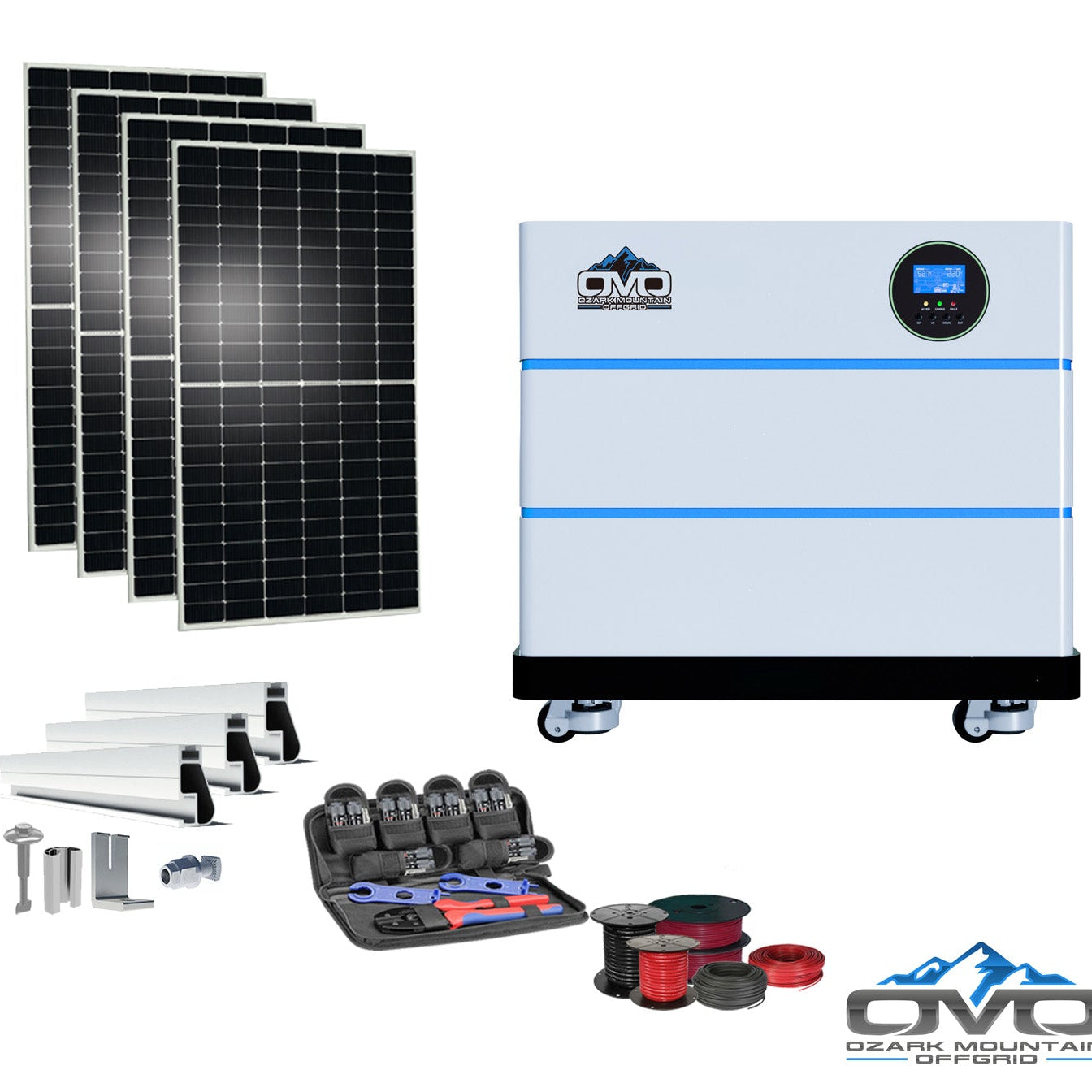 2.2KW OMO All-In-One Customizable Stacking Inverter/Battery System 5500W Inverter + 10.24K Lithium Battery + 2.2KW Solar Roof Mount