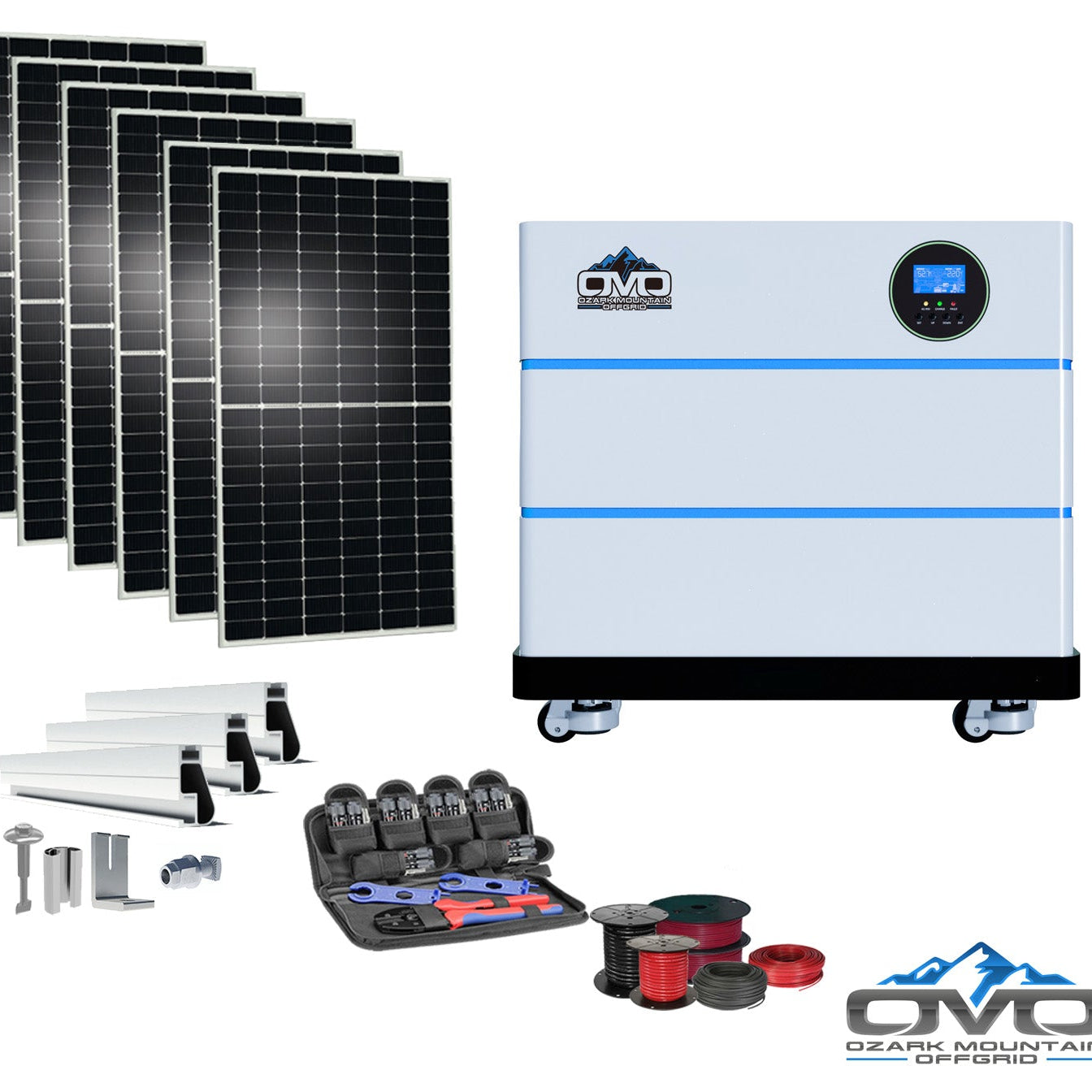 3.3KW OMO All-In-One Customizable Stacking Inverter/Battery System 5500W Inverter + 10.24K Lithium Battery + 3.3KW Solar Roof Mount