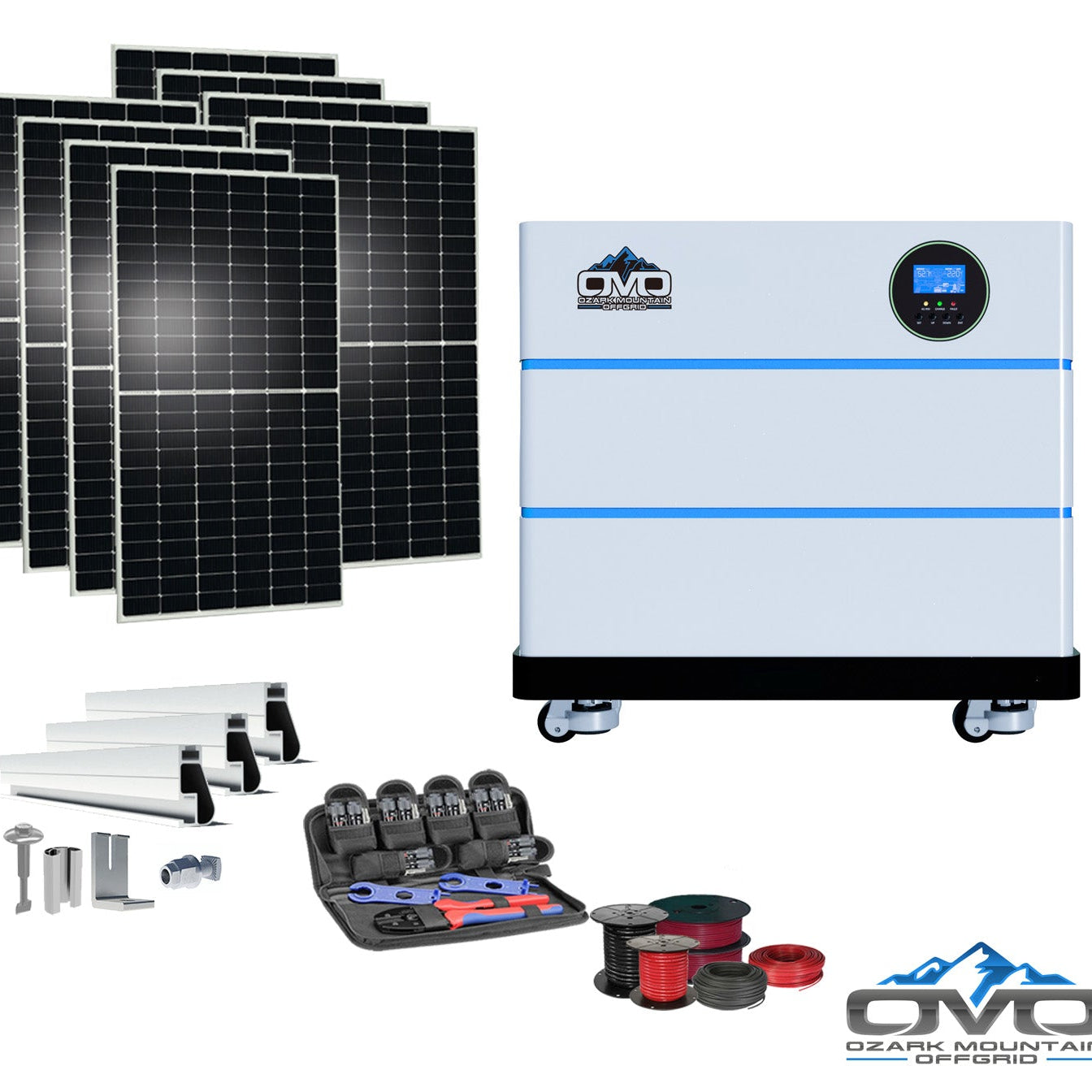 4.4KW OMO All-In-One Customizable Stacking Inverter/Battery System 5500W Inverter + 10.24K Lithium Battery + 4.4KW Solar Roof Mount