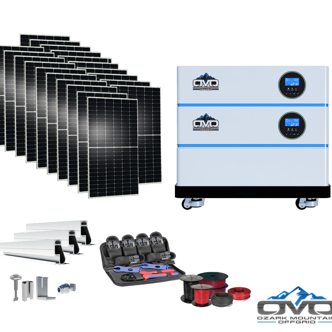 11KW OMO All-In-One Customizable Stacking Inverter/Battery System 120/240 11000W Total Inverter Output + 5.12K Lithium Battery + 11KW Solar Roof Mount