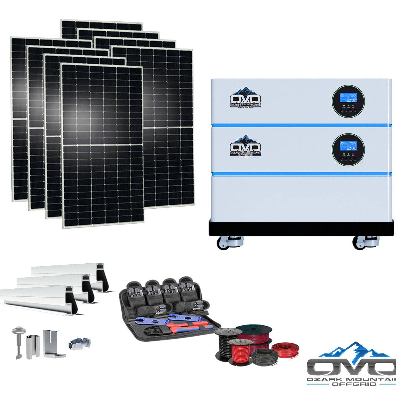 4.4KW OMO All-In-One Customizable Stacking Inverter/Battery System 120/240 11000W Total Inverter Output + 5.12K Lithium Battery + 4.4KW Solar Roof Mount