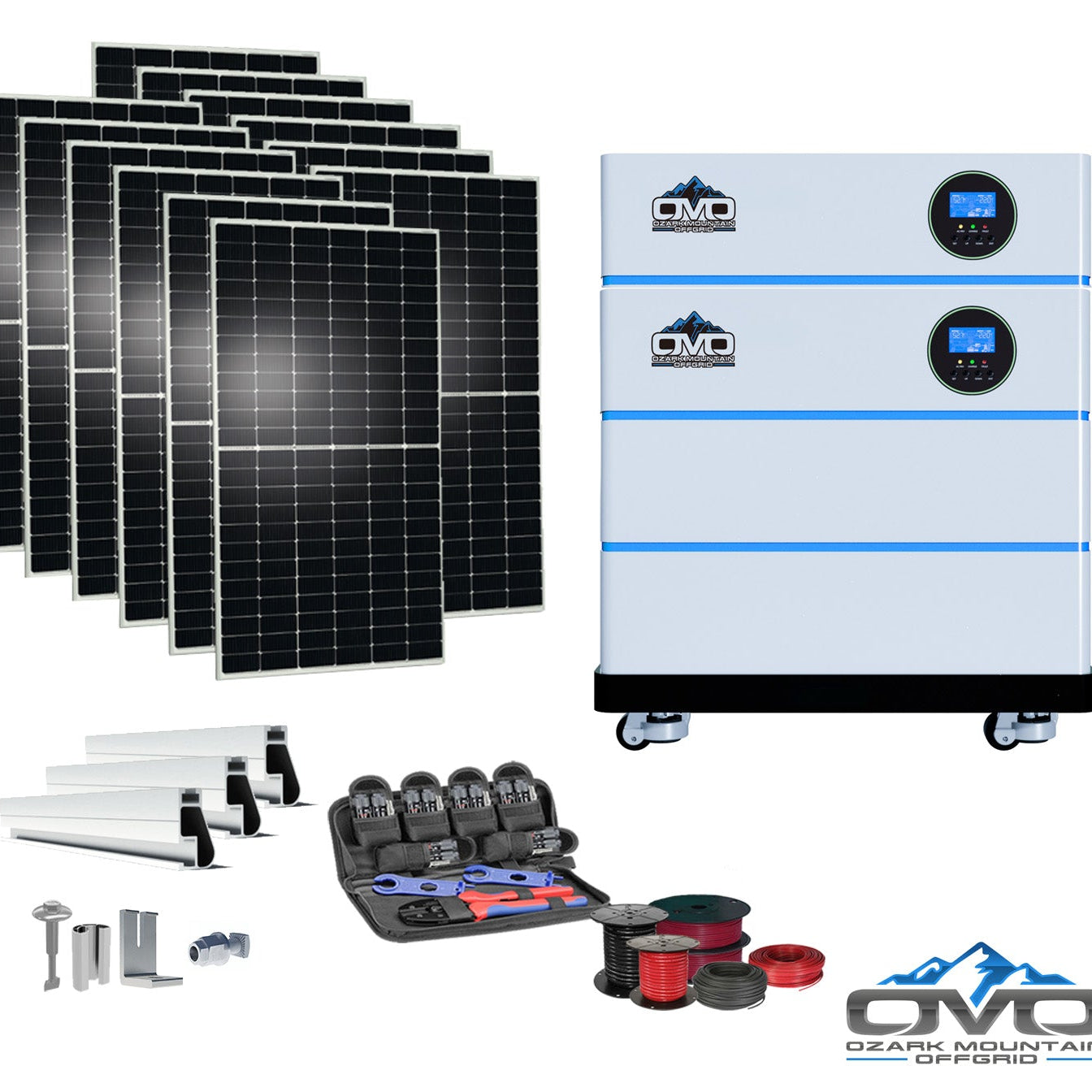 6KW OMO All-In-One Customizable Stacking Inverter/Battery System 120/240 11000W Total Inverter Output + 10.24K Lithium Battery + 6.6KW Solar Roof Mount