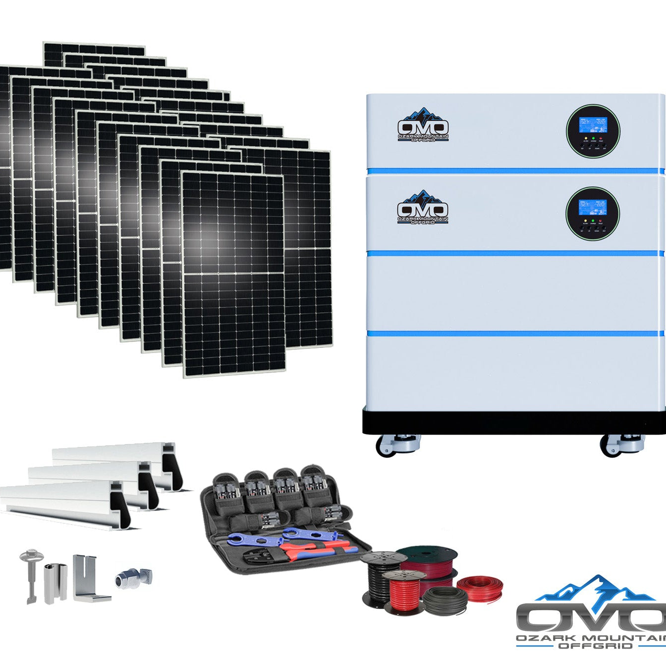 11KW OMO All-In-One Customizable Stacking Inverter/Battery System 120/240 11000W Total Inverter Output + 10.24K Lithium Battery + 11KW Solar Roof Mount