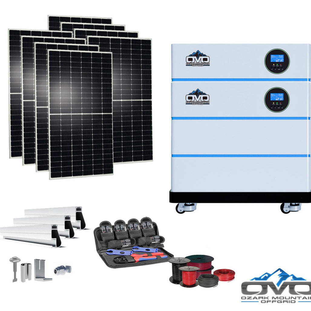 4.4KW OMO All-In-One Customizable Stacking Inverter/Battery System 120/240 11000W Total Inverter Output + 10.24K Lithium Battery + 4.4KW Solar Roof Mount