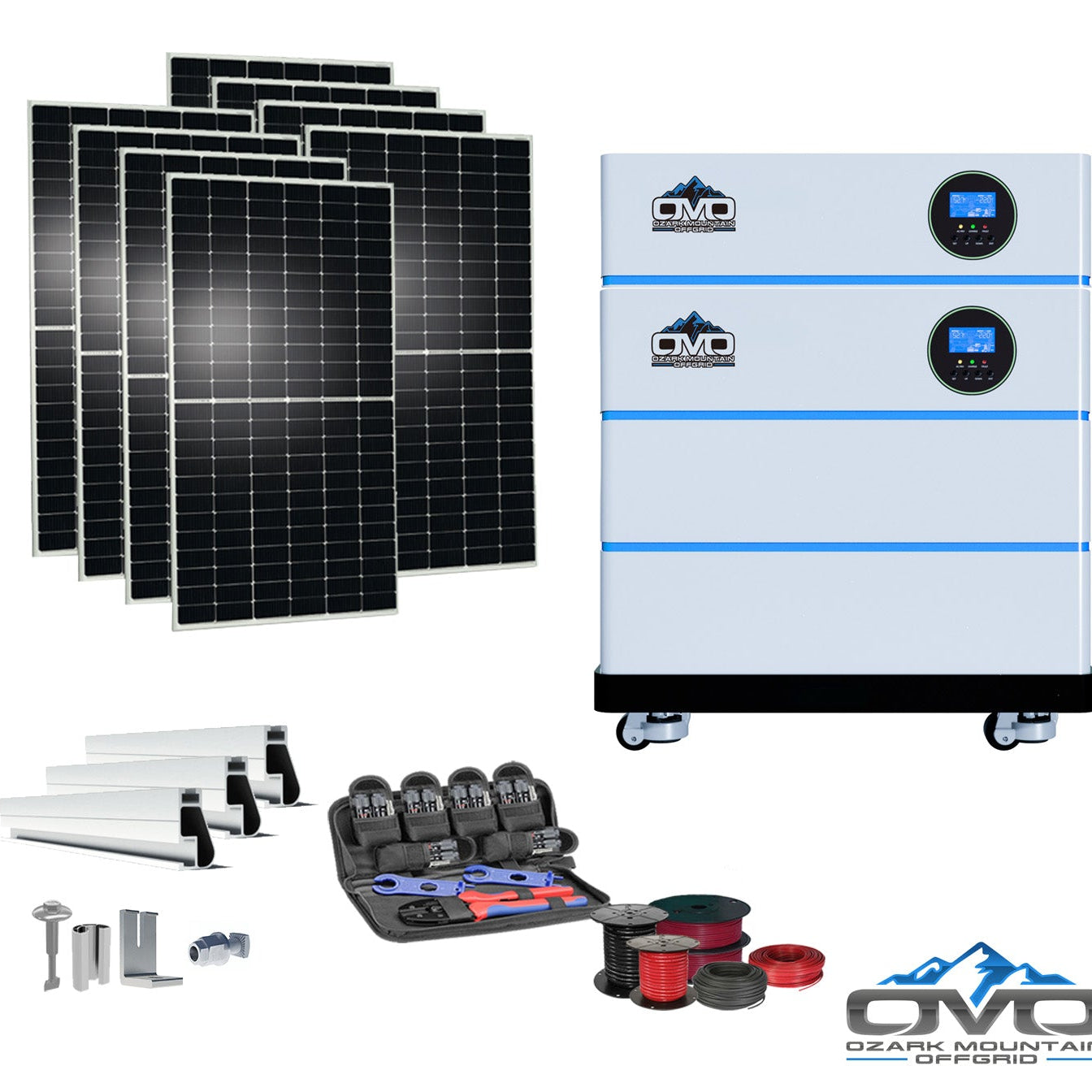 4.4KW OMO All-In-One Customizable Stacking Inverter/Battery System 120/240 11000W Total Inverter Output + 10.24K Lithium Battery + 4.4KW Solar Roof Mount