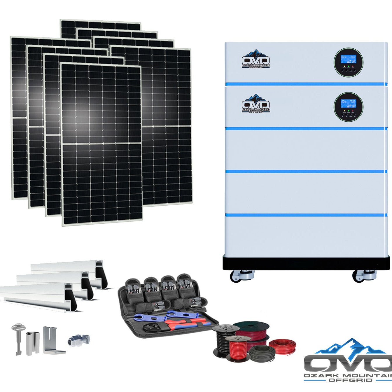 4.4KW OMO All-In-One Customizable Stacking Inverter/Battery System 120/240 11000W Total Inverter Output + 15.36K Lithium Battery + 4.4KW Solar Roof Mount