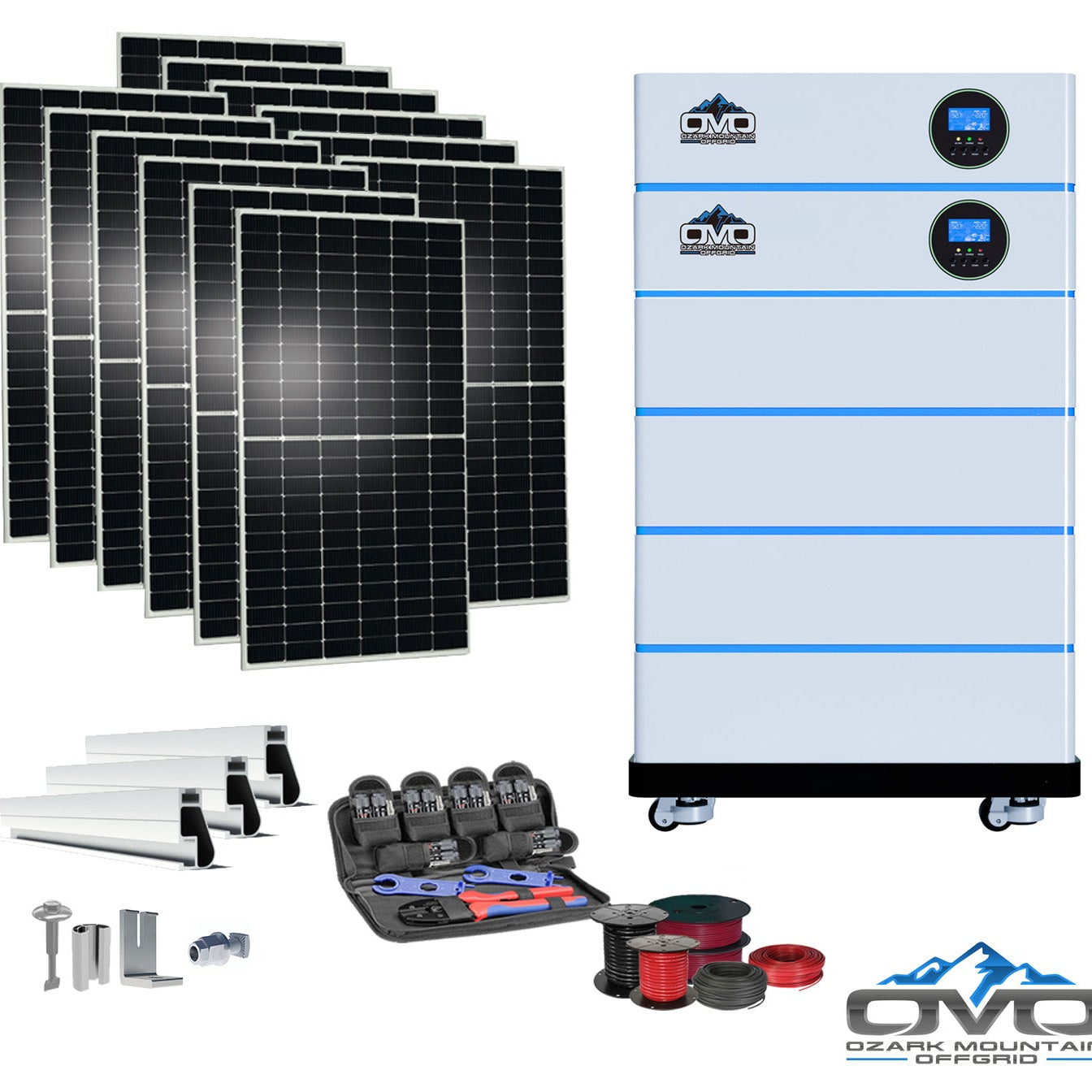 6KW OMO All-In-One Customizable Stacking Inverter/Battery System 120/240 11000W Total Inverter Output + 20.48K Lithium Battery + 6.6KW Solar Roof Mount