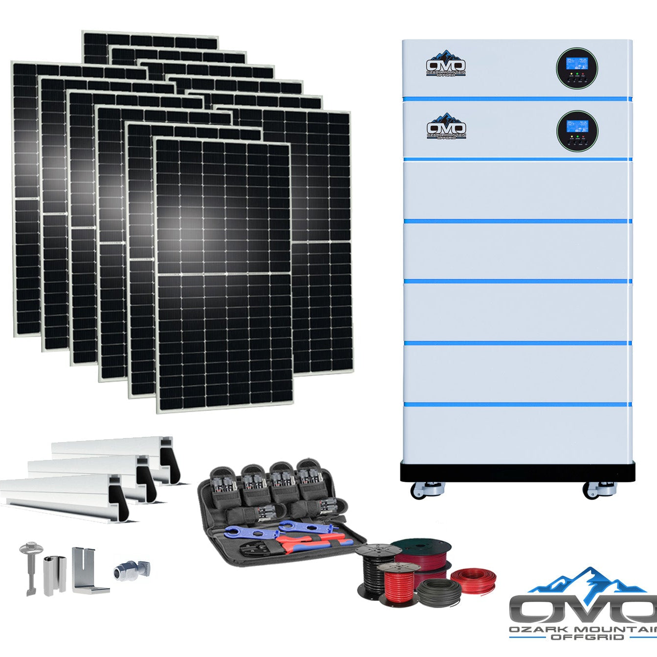 6KW OMO All-In-One Customizable Stacking Inverter/Battery System 120/240 11000W Total Inverter Output + 25.6K Lithium Battery + 6.6KW Solar Roof Mount