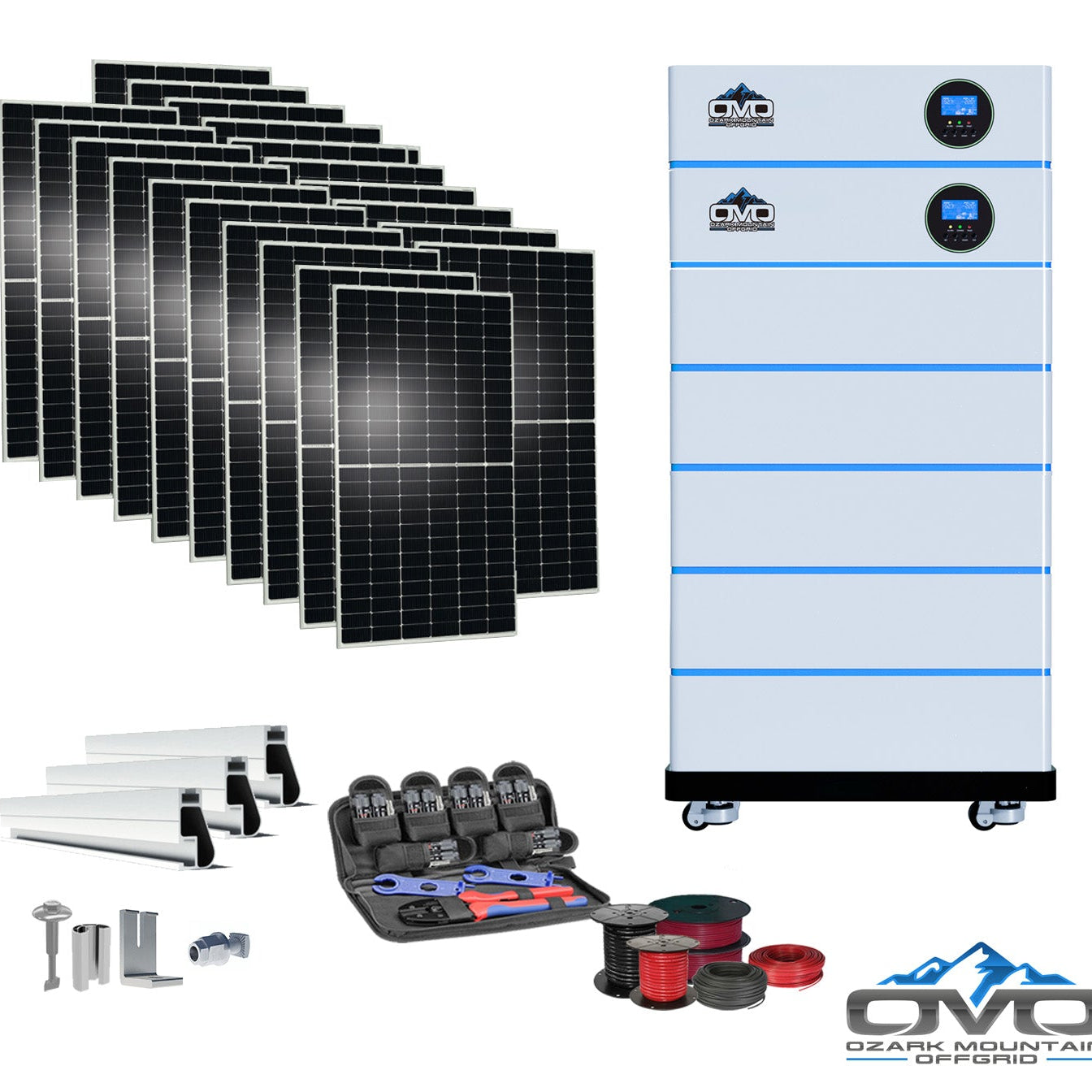 11KW OMO All-In-One Customizable Stacking Inverter/Battery System 120/240 11000W Total Inverter Output + 25.6K Lithium Battery + 11KW Solar Roof Mount
