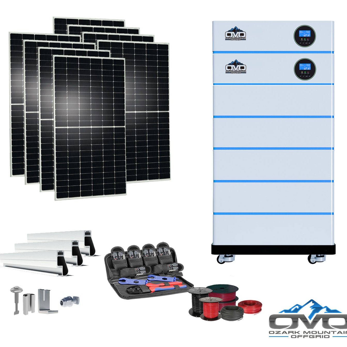4.4KW OMO All-In-One Customizable Stacking Inverter/Battery System 120/240 11000W Total Inverter Output + 25.6K Lithium Battery + 4.4KW Solar Roof Mount