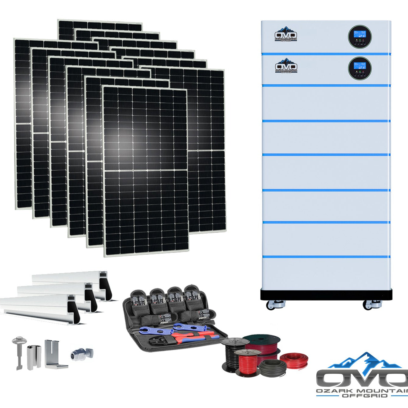 6KW OMO All-In-One Customizable Stacking Inverter/Battery System 120/240 11000W Total Inverter Output + 30.72K Lithium Battery + 6.6KW Solar Roof Mount
