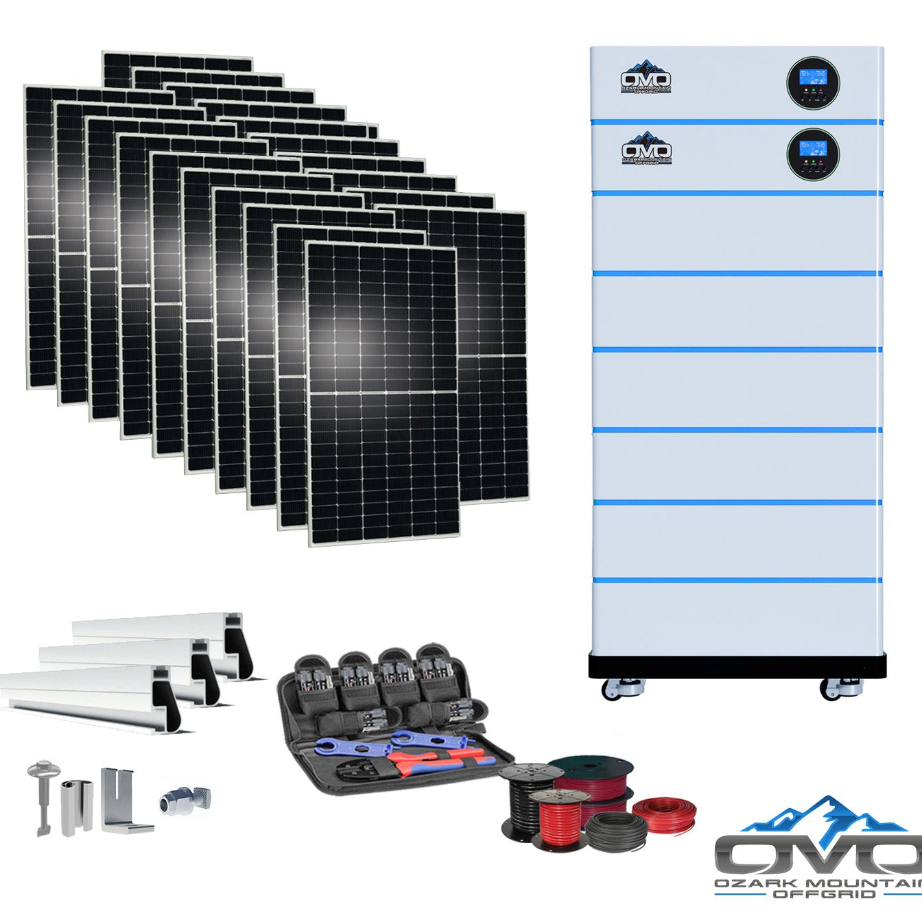 11KW OMO All-In-One Customizable Stacking Inverter/Battery System 120/240 11000W Total Inverter Output + 30.72K Lithium Battery + 11KW Solar Roof Mount