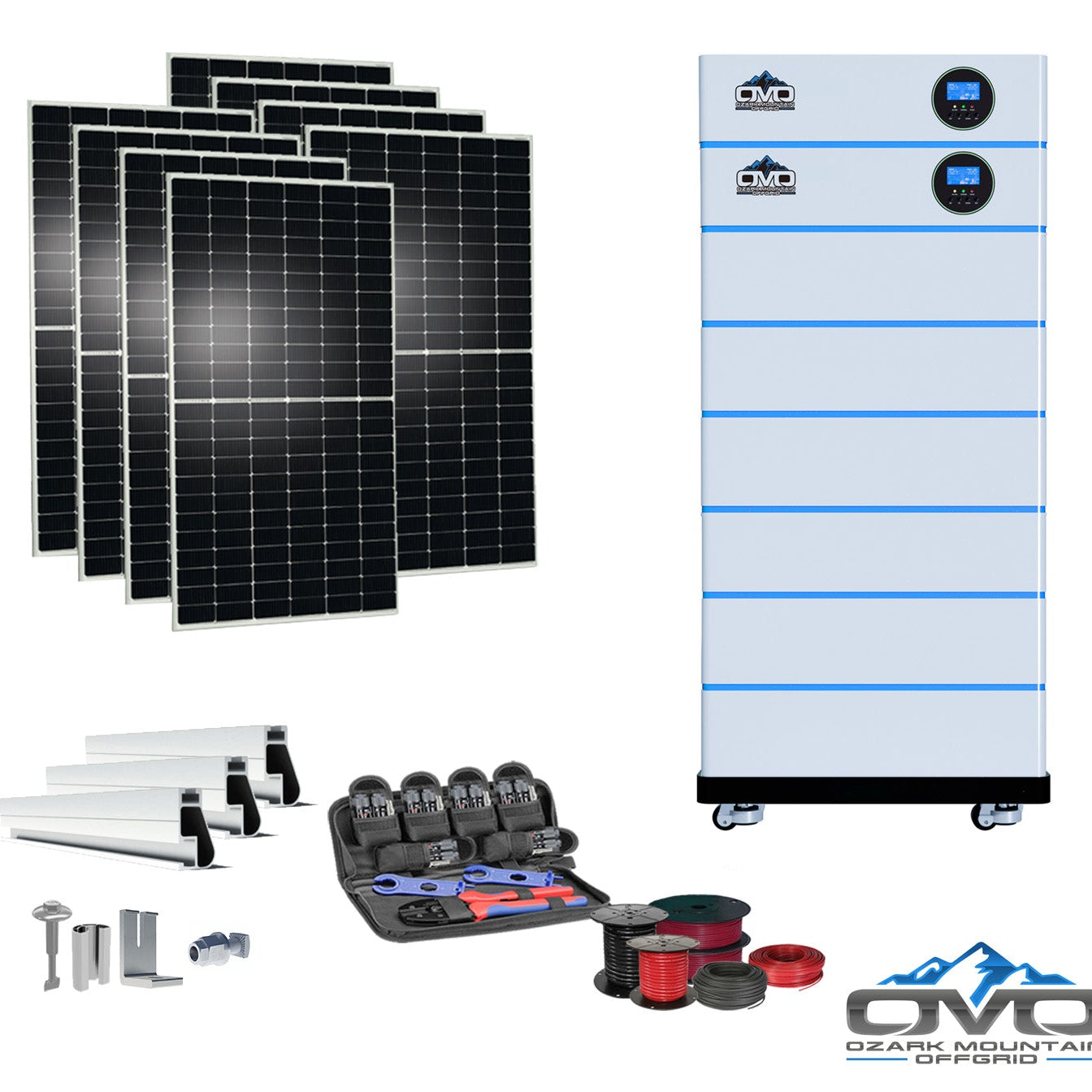 4.4KW OMO All-In-One Customizable Stacking Inverter/Battery System 120/240 11000W Total Inverter Output + 30.72K Lithium Battery + 4.4KW Solar Roof Mount