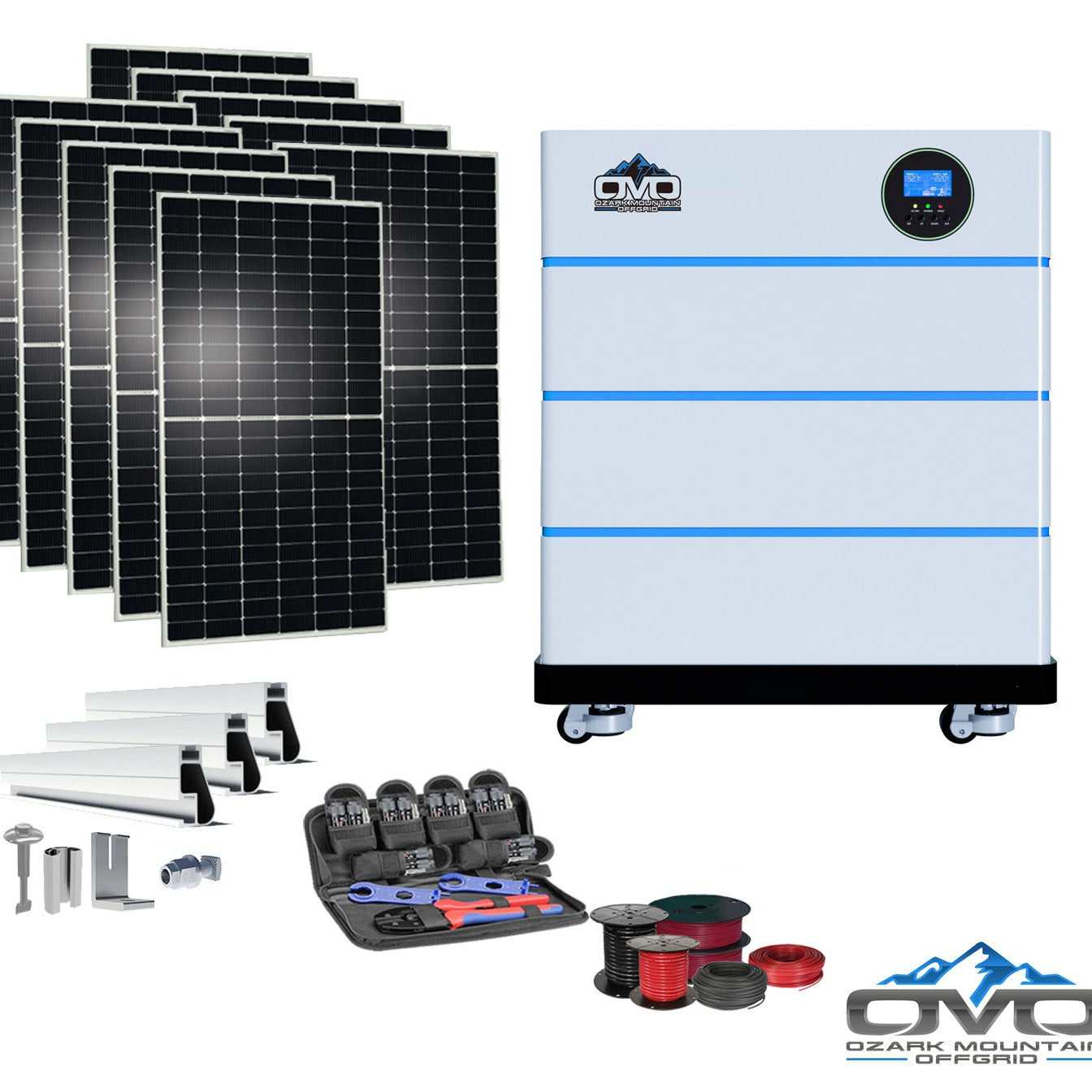 5.5KW OMO All-In-One Customizable Stacking Inverter/Battery System 5500W Inverter + 15.36K Lithium Battery + 5.5KW Solar Roof Mount