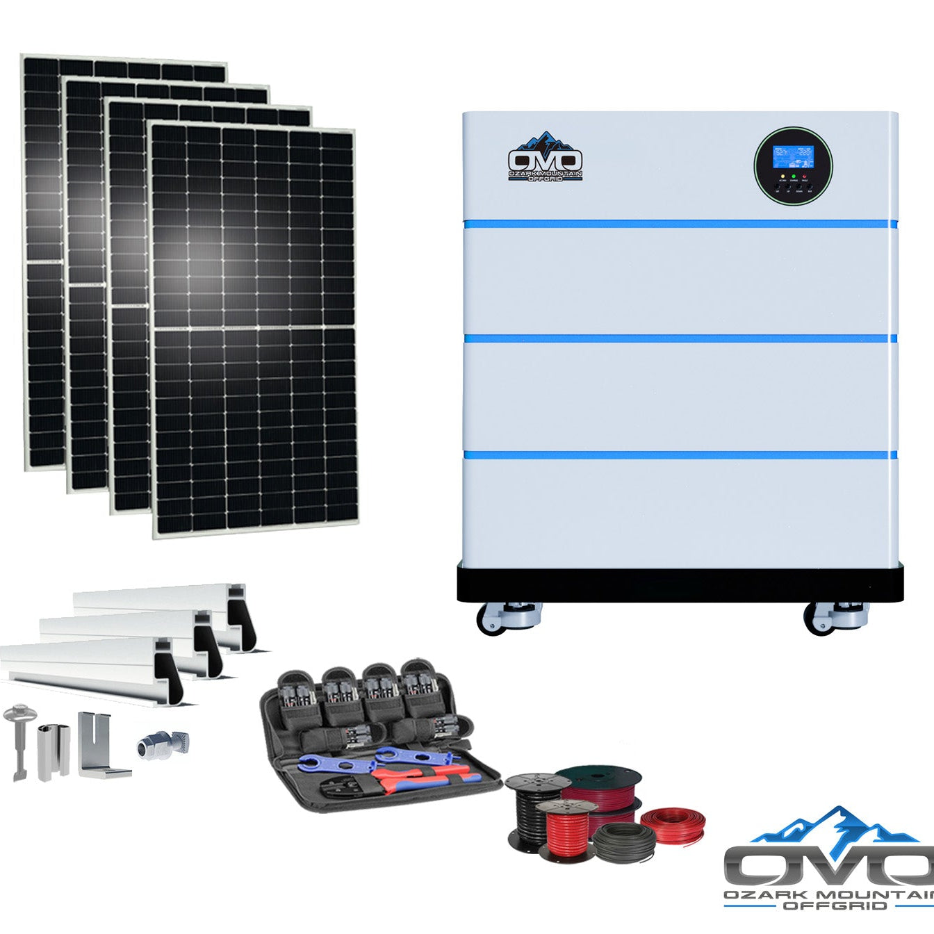 2.2KW OMO All-In-One Customizable Stacking Inverter/Battery System 5500W Inverter + 15.36K Lithium Battery + 2.2KW Solar Roof Mount