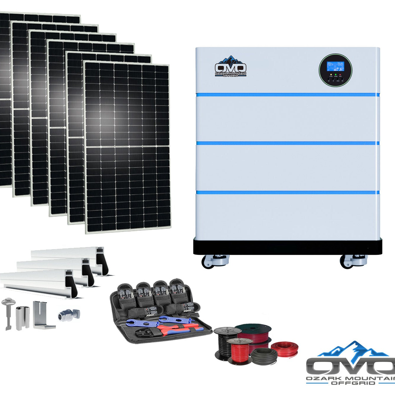 3.3KW OMO All-In-One Customizable Stacking Inverter/Battery System 5500W Inverter + 15.36K Lithium Battery + 3.3KW Solar Roof Mount