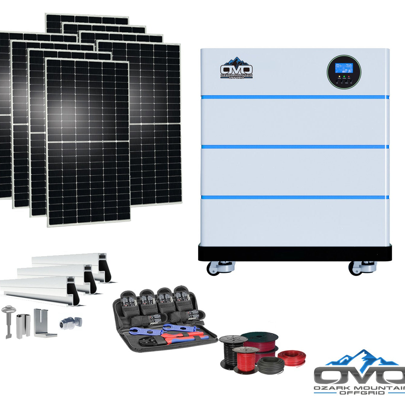 4.4KW OMO All-In-One Customizable Stacking Inverter/Battery System 5500W Inverter + 15.36K Lithium Battery + 4.4KW Solar Roof Mount