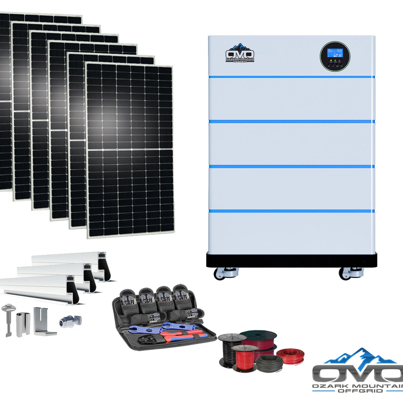 3.3KW OMO All-In-One Customizable Stacking Inverter/Battery System 5500W Inverter + 20.48K Lithium Battery + 3.3KW Solar Roof Mount