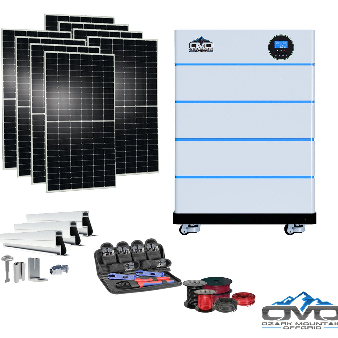 4.4KW OMO All-In-One Customizable Stacking Inverter/Battery System 5500W Inverter + 20.48K Lithium Battery + 4.4KW Solar Roof Mount