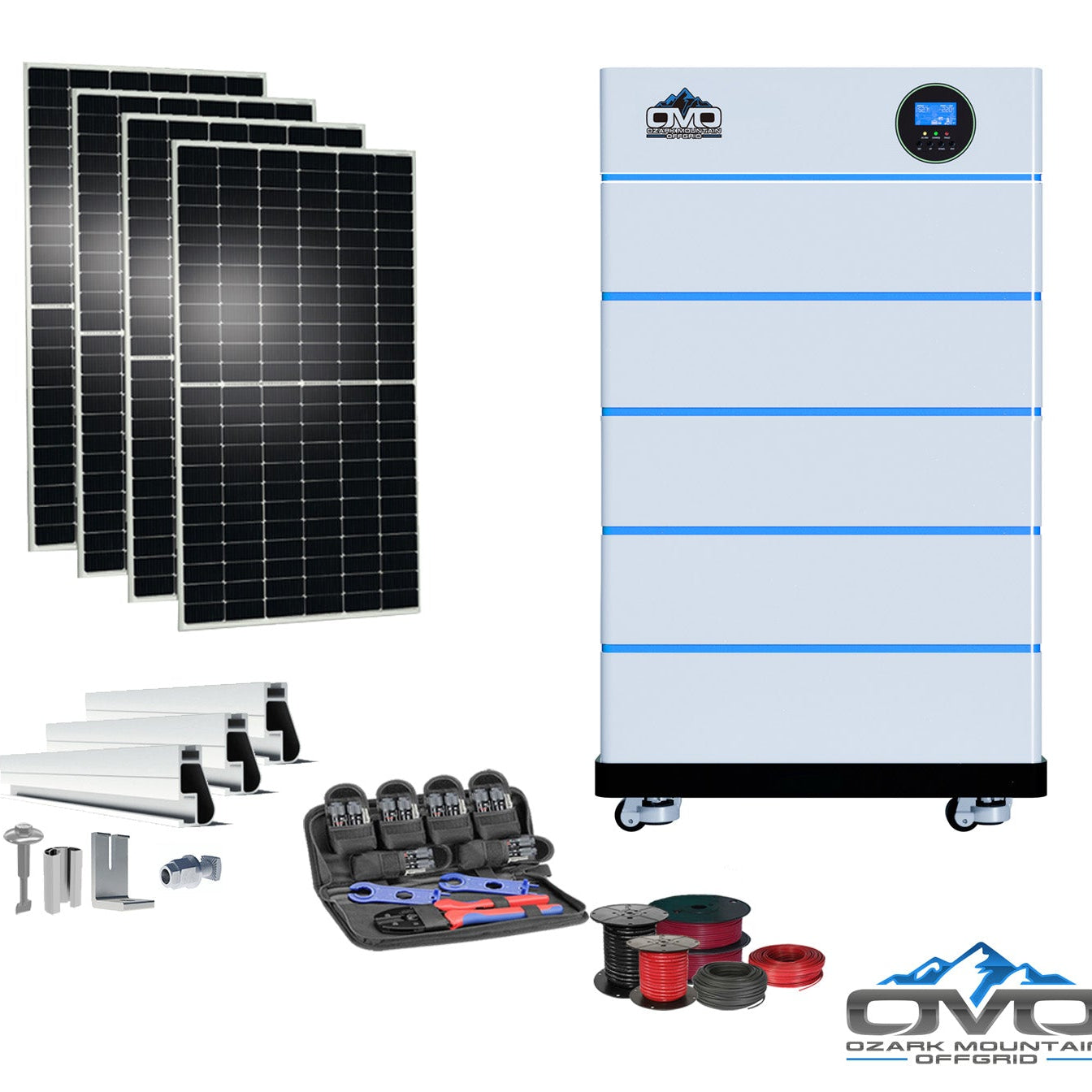 2.2KW OMO All-In-One Customizable Stacking Inverter/Battery System 5500W Inverter + 25.6K Lithium Battery + 2.2KW Solar Roof Mount