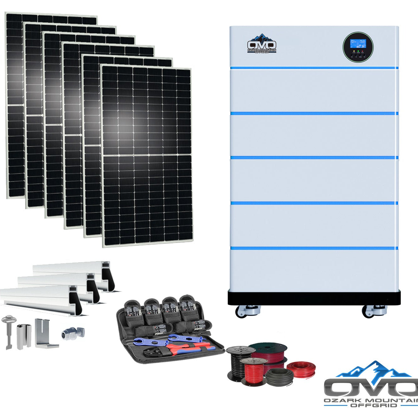 3.3KW OMO All-In-One Customizable Stacking Inverter/Battery System 5500W Inverter + 25.6K Lithium Battery + 3.3KW Solar Roof Mount