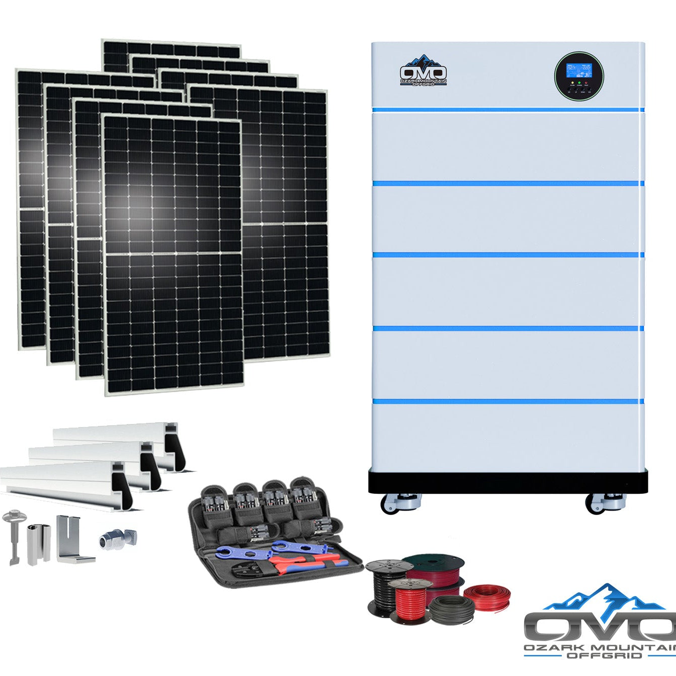 4.4KW OMO All-In-One Customizable Stacking Inverter/Battery System 5500W Inverter + 25.6K Lithium Battery + 4.4KW Solar Roof Mount