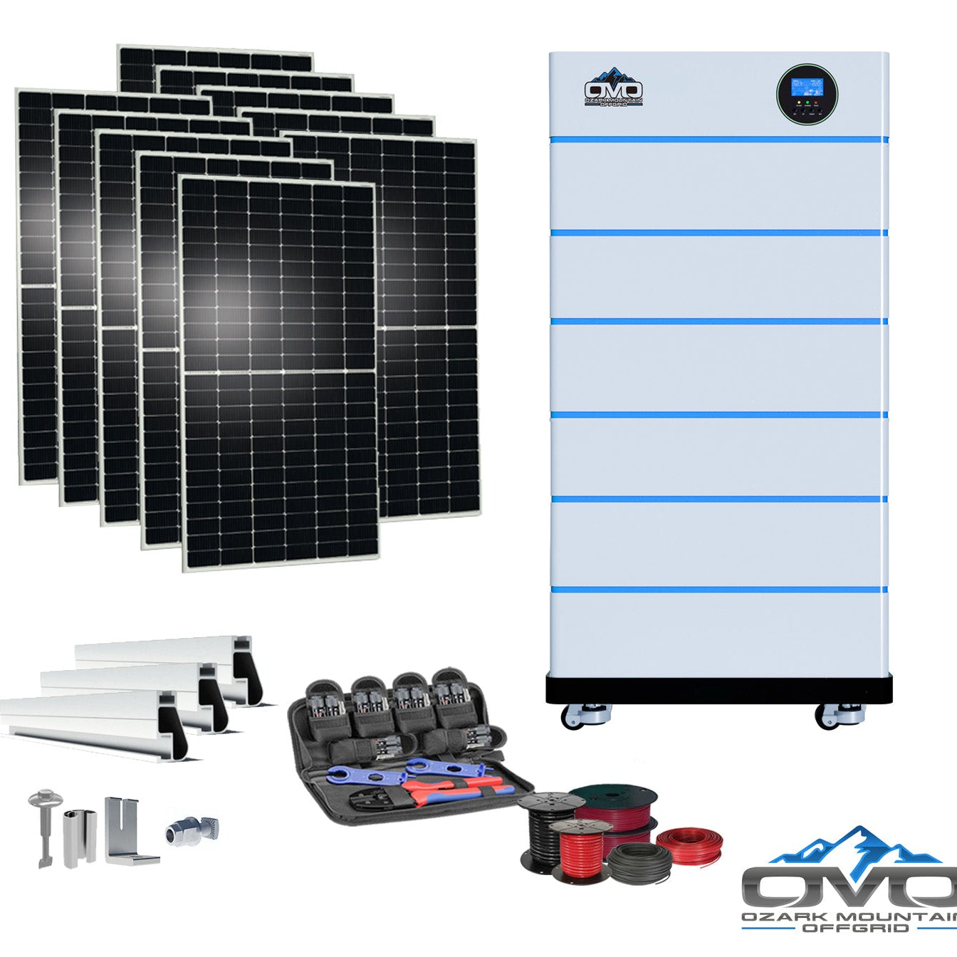 5.5KW OMO All-In-One Customizable Stacking Inverter/Battery System 5500W Inverter + 30.72K Lithium Battery + 5.5KW Solar Roof Mount